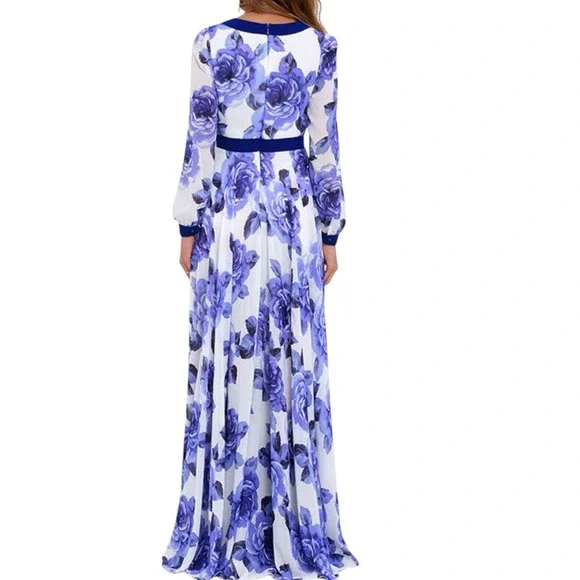 LULUS Blossom Buddy Blue Floral Print Plunge V-Neck Maxi Dress Size Medium - Picture 3 of 14